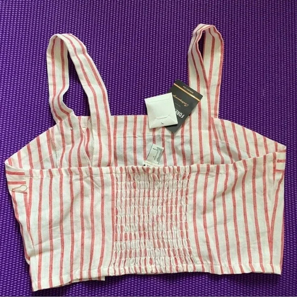 NEW Forever 21 F21 Women linen stripe crop top L & matching button down - Picture 5 of 16